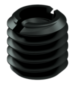 a black plastic screw with a hole in the middle