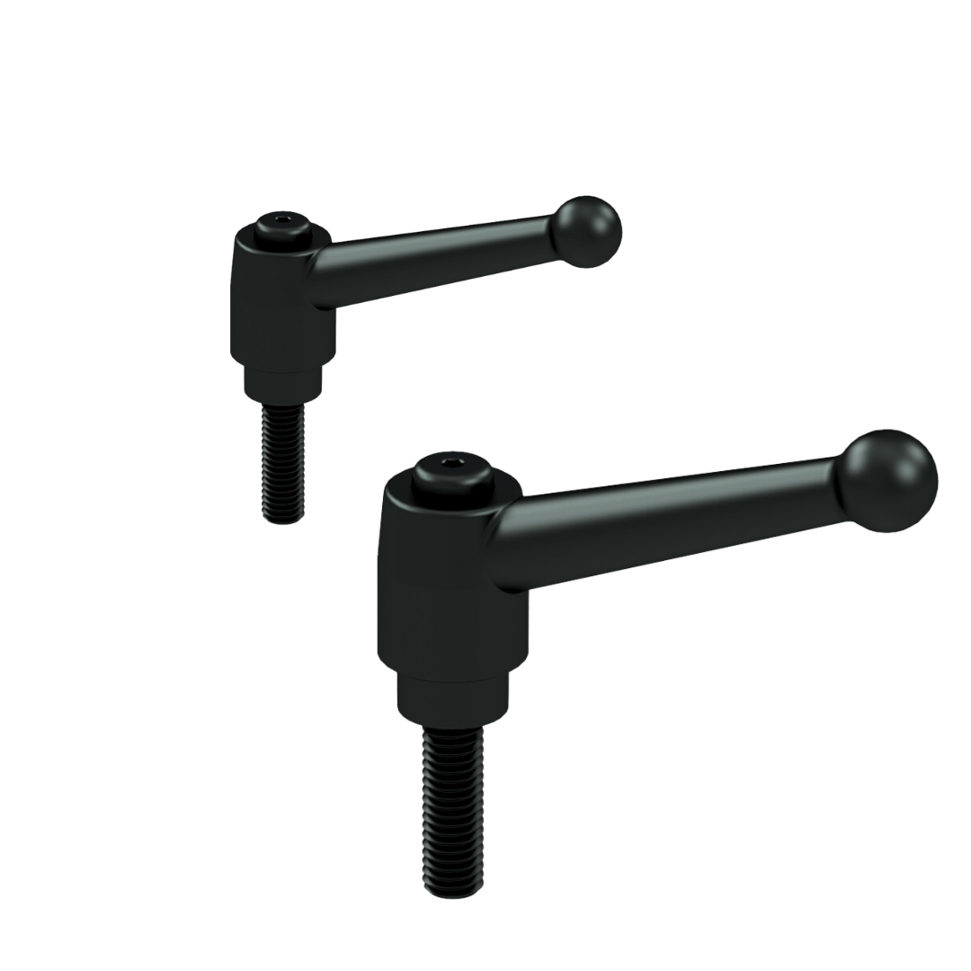 a pair of black clamping levers