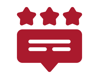 a red speech bubble with three stars on it