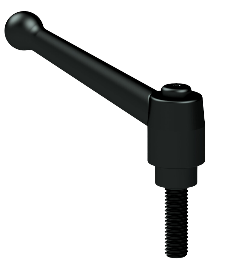 a black handle clamping lever with a screw attached to it
